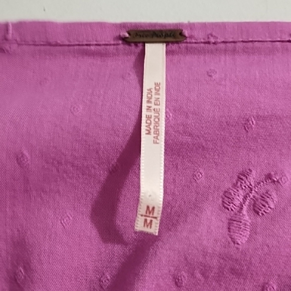 Free People Raspberry Boho Cotton Crochet Ruffled Dobby embroidered Blouse Top - Picture 8 of 13